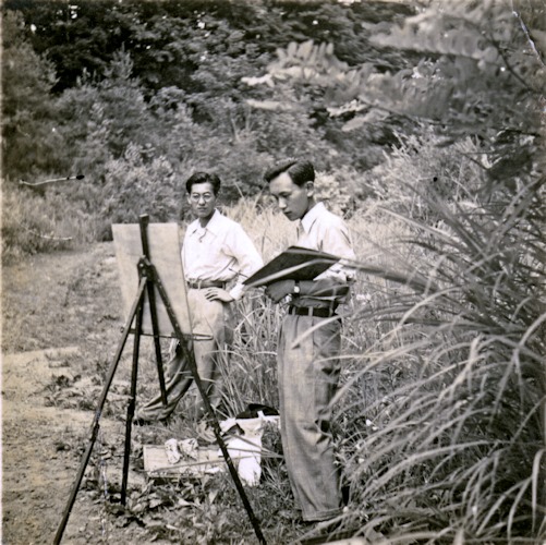 屋外での写生（慶応義塾大学予科時代）1947年頃